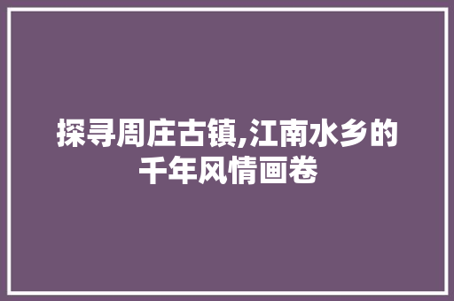 探寻周庄古镇,江南水乡的千年风情画卷