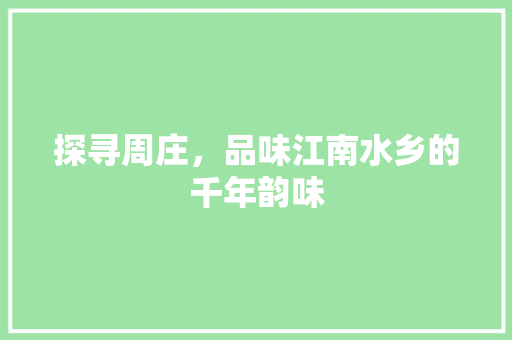 探寻周庄，品味江南水乡的千年韵味