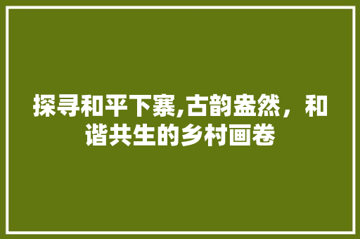 探寻和平下寨,古韵盎然，和谐共生的乡村画卷