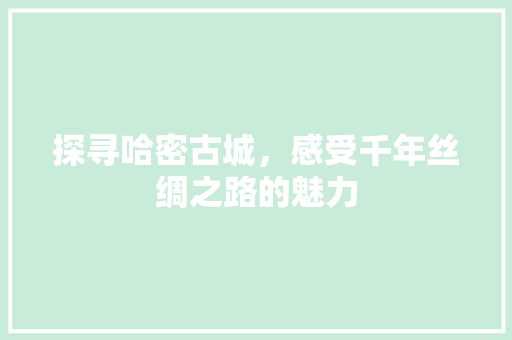 探寻哈密古城，感受千年丝绸之路的魅力