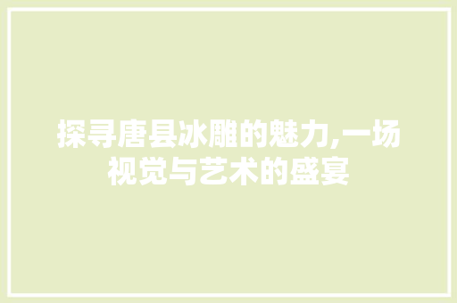 探寻唐县冰雕的魅力,一场视觉与艺术的盛宴