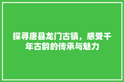 探寻唐县龙门古镇，感受千年古韵的传承与魅力