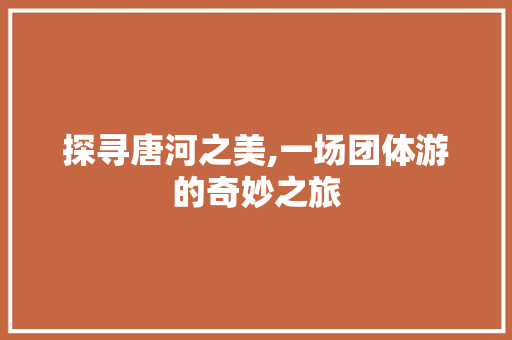 探寻唐河之美,一场团体游的奇妙之旅