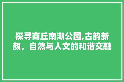 探寻商丘南湖公园,古韵新颜，自然与人文的和谐交融