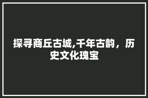 探寻商丘古城,千年古韵，历史文化瑰宝