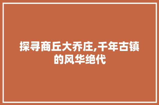 探寻商丘大乔庄,千年古镇的风华绝代