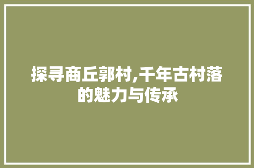 探寻商丘郭村,千年古村落的魅力与传承