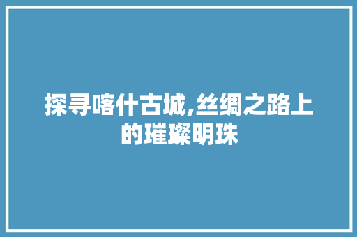 探寻喀什古城,丝绸之路上的璀璨明珠