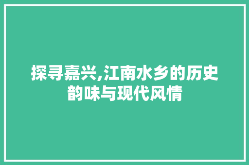 探寻嘉兴,江南水乡的历史韵味与现代风情