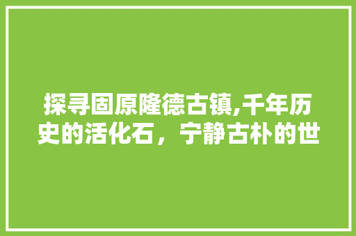 探寻固原隆德古镇,千年历史的活化石，宁静古朴的世外桃源