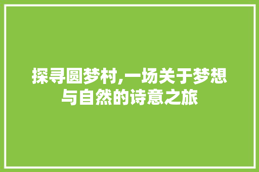 探寻圆梦村,一场关于梦想与自然的诗意之旅