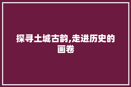 探寻土城古韵,走进历史的画卷