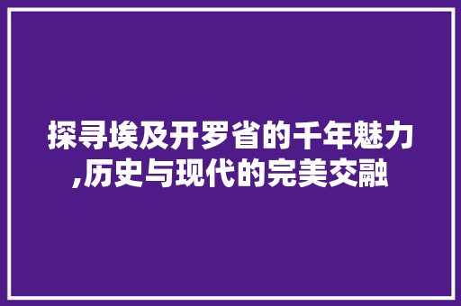 探寻埃及开罗省的千年魅力,历史与现代的完美交融