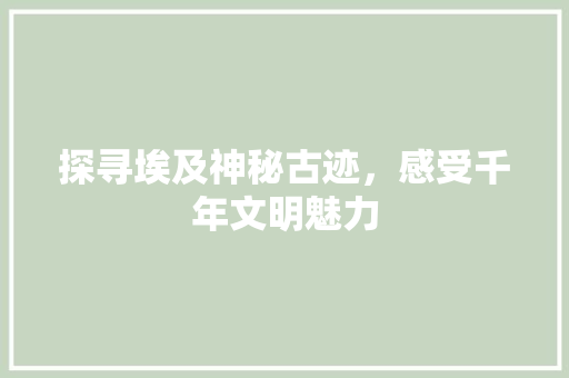 探寻埃及神秘古迹，感受千年文明魅力