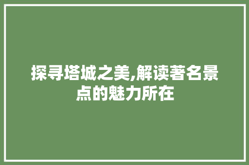 探寻塔城之美,解读著名景点的魅力所在