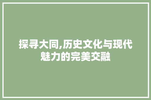 探寻大同,历史文化与现代魅力的完美交融