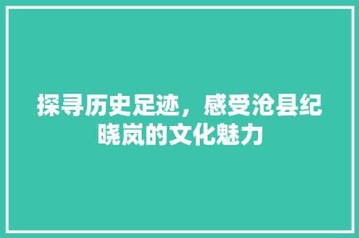 探寻历史足迹，感受沧县纪晓岚的文化魅力