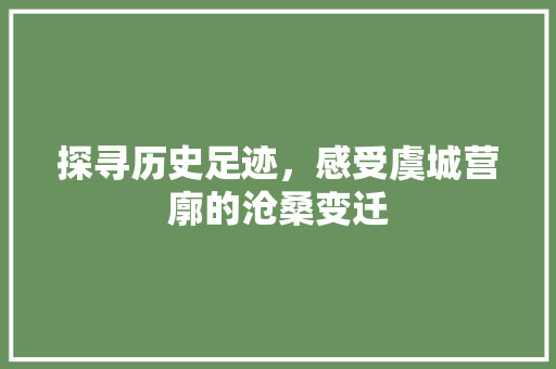 探寻历史足迹，感受虞城营廓的沧桑变迁