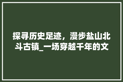 探寻历史足迹，漫步盐山北斗古镇_一场穿越千年的文化之旅