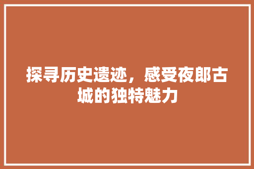 探寻历史遗迹，感受夜郎古城的独特魅力