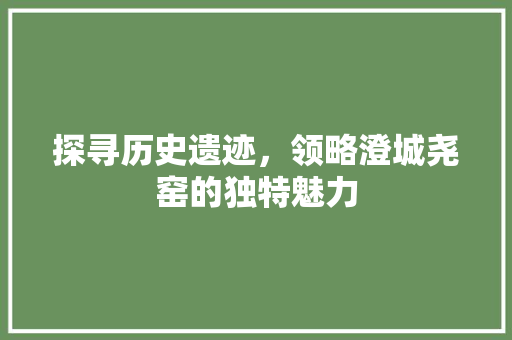 探寻历史遗迹，领略澄城尧窑的独特魅力