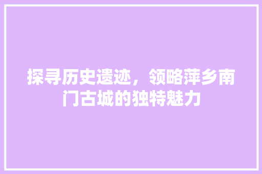 探寻历史遗迹，领略萍乡南门古城的独特魅力