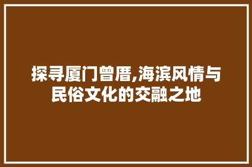 探寻厦门曾厝,海滨风情与民俗文化的交融之地