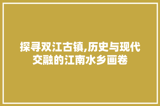 探寻双江古镇,历史与现代交融的江南水乡画卷