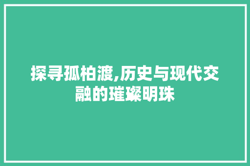 探寻孤柏渡,历史与现代交融的璀璨明珠