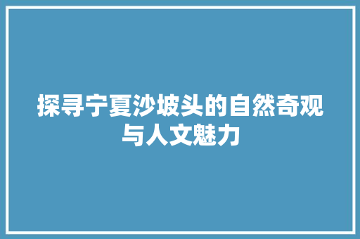 探寻宁夏沙坡头的自然奇观与人文魅力