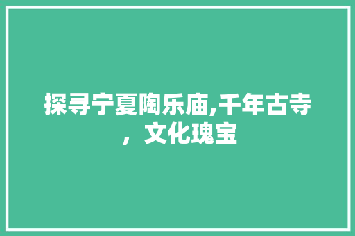 探寻宁夏陶乐庙,千年古寺，文化瑰宝