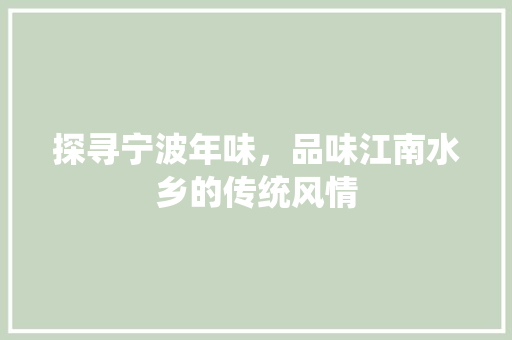 探寻宁波年味，品味江南水乡的传统风情