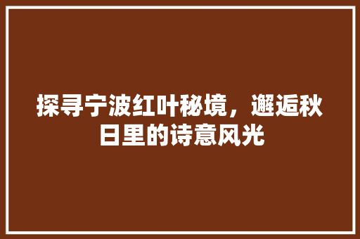 探寻宁波红叶秘境，邂逅秋日里的诗意风光