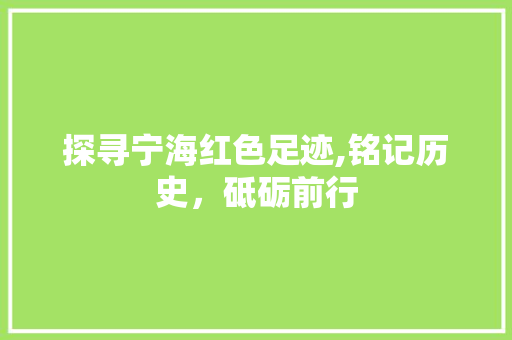 探寻宁海红色足迹,铭记历史，砥砺前行