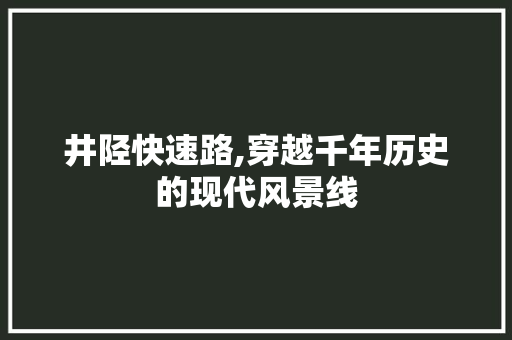 井陉快速路,穿越千年历史的现代风景线