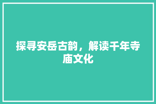 探寻安岳古韵，解读千年寺庙文化