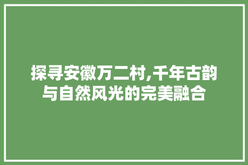 探寻安徽万二村,千年古韵与自然风光的完美融合