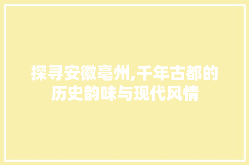 探寻安徽亳州,千年古都的历史韵味与现代风情