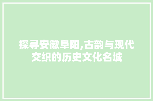 探寻安徽阜阳,古韵与现代交织的历史文化名城