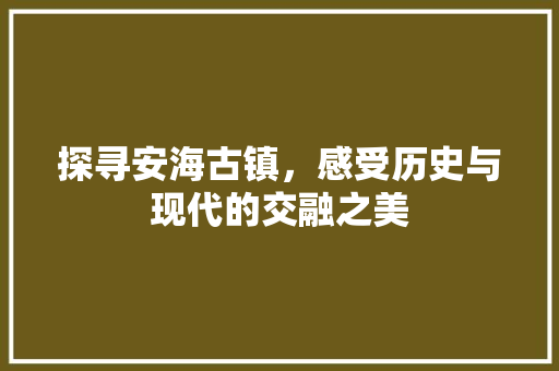 探寻安海古镇，感受历史与现代的交融之美