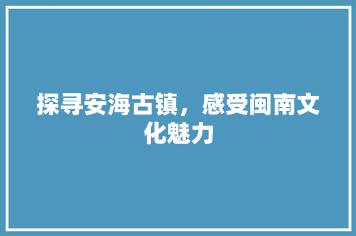 探寻安海古镇，感受闽南文化魅力