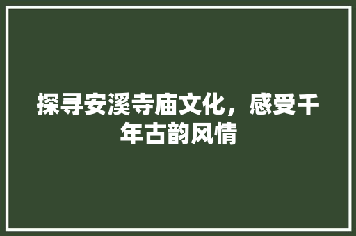 探寻安溪寺庙文化，感受千年古韵风情