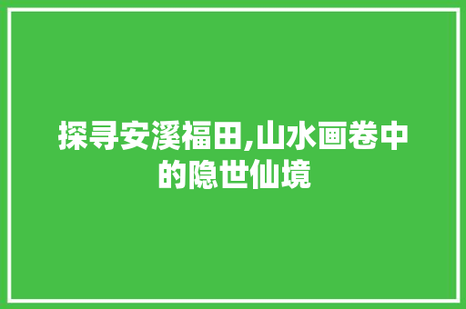 探寻安溪福田,山水画卷中的隐世仙境