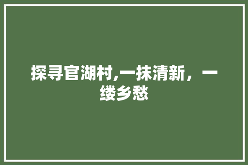 探寻官湖村,一抹清新，一缕乡愁