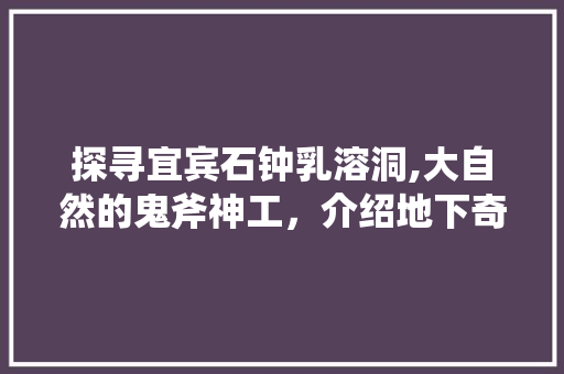 探寻宜宾石钟乳溶洞,大自然的鬼斧神工，介绍地下奇观