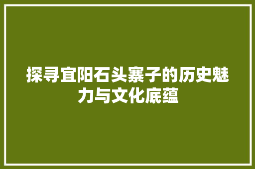 探寻宜阳石头寨子的历史魅力与文化底蕴