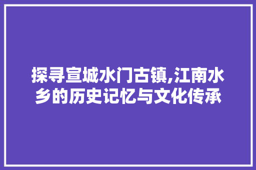 探寻宣城水门古镇,江南水乡的历史记忆与文化传承