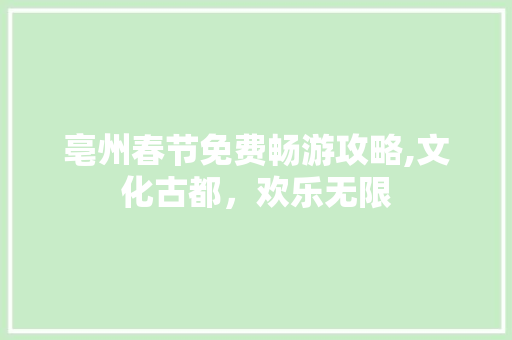 亳州春节免费畅游攻略,文化古都，欢乐无限  第1张