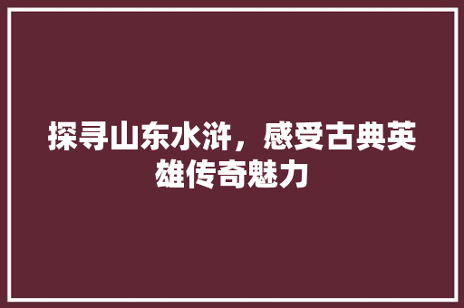 探寻山东水浒，感受古典英雄传奇魅力