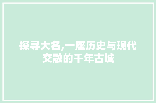 探寻大名,一座历史与现代交融的千年古城